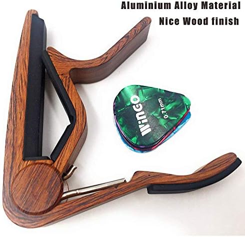 WINGO Wooden Classical Flat Guitar Capo for Nylon String Guitars-Rosewood with 5 Picks.