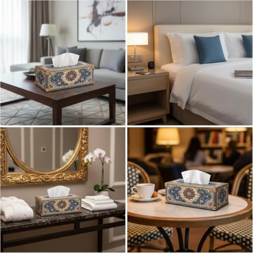 Image of Wooden Tissue Box Holder with Royal Mughal Regal Print Premium Decorative Tissue Case for Home, Office & Luxury Interiors Durable MDF Build 6.5 x 5 x 3 Inch