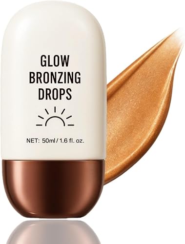 Bronzing Drops, Lightweight Luminous Bronzing Lotion for Face & Body, Buildable Waterproof Sun-Kissed Glow, Natural Glow Enhancer to Mix with Moisturizer or Foundation, #2 Medium