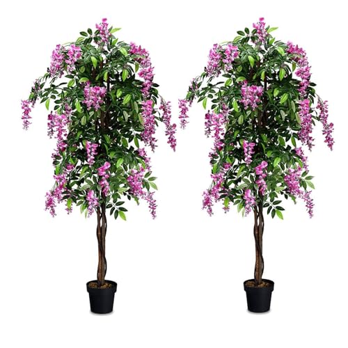 Goplus 6FT Ficus Artificial Tree, 2 Pack Fake Wisteria Tree in Nursery Pot, Greenery Faux Floor...