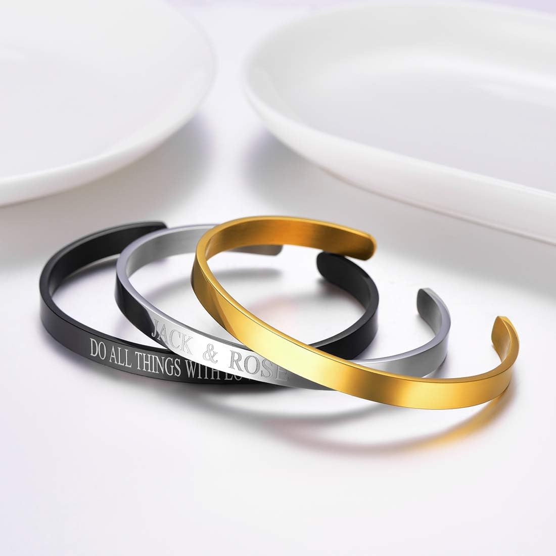 U7 Personalized Cuff Bracelets Women Mens Stainless Steel 18K Gold Plated Cuban/Braided/Simple Cuff Bracelets Open Bangles, Customizable - Image 6