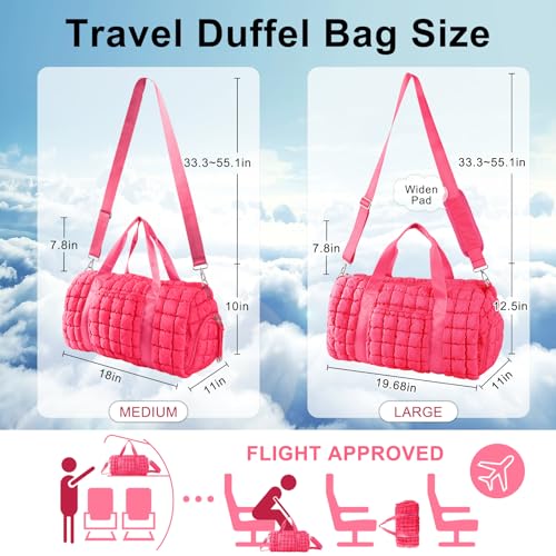 Image of Quilted Travel Duffle Bag Gym Bag for Women,Large Puffer Duffle Weekender Bag with Compartment,Workout Overnight Carry on Organizer Bag Duffle Bag for Airplane Travel(L-Rosered)