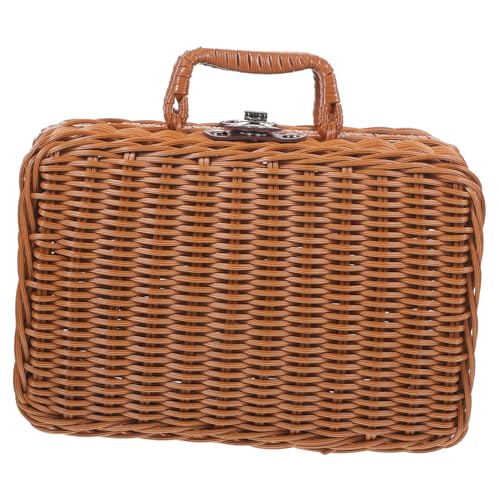MERRYHAPY Caja De Almacenaje Retro Imitación Rattan Gran Capacidad Diseño Portátil y Decorativo para Picnic y Organización del Hogar