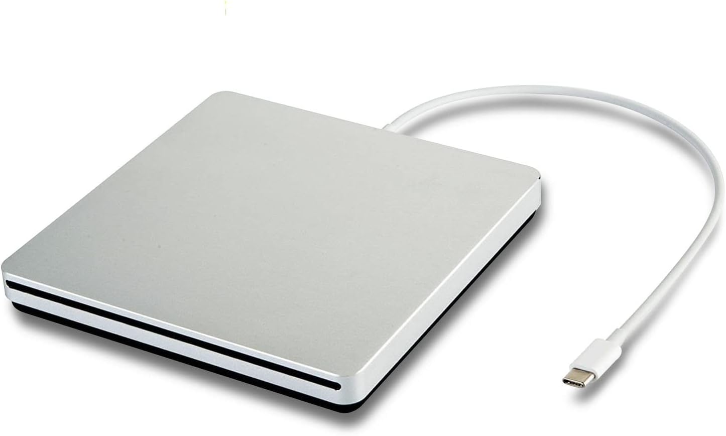 Type-C Super External Drive,USB Portable External DVD/CD Drive Burner/Reader/Rewriter for The Latest MacBook/MacBook Pro/ASUS/DELL Latitude with USB-C Port (Silver.)