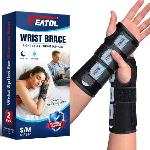 FEATOL Carpal Tunnel Wrist Brace Night Support 2 Pack