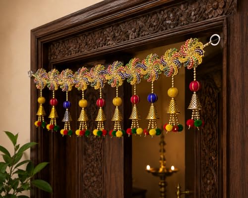 Image of Nutts Traditional Handmade Bandhanwar with Decorative Gota Bells and Pompoms Decor Item for Home Decorations Festival Decorations (BDHW14)