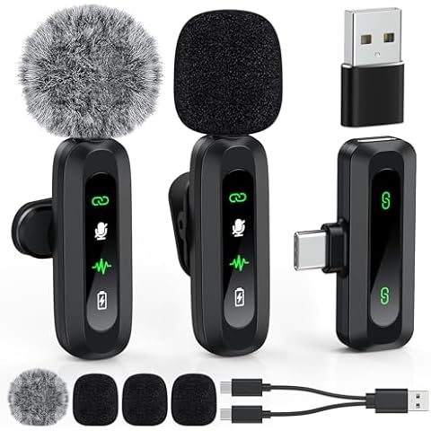 GoorDik Wireless Microphone for Android Phone, Lavalier Microphone for Video Recording, 2 Pack Type-C Mini Mic Crystal Clear Recording with USB-C for Podcast Microphone, ASMR, TikTok Cover