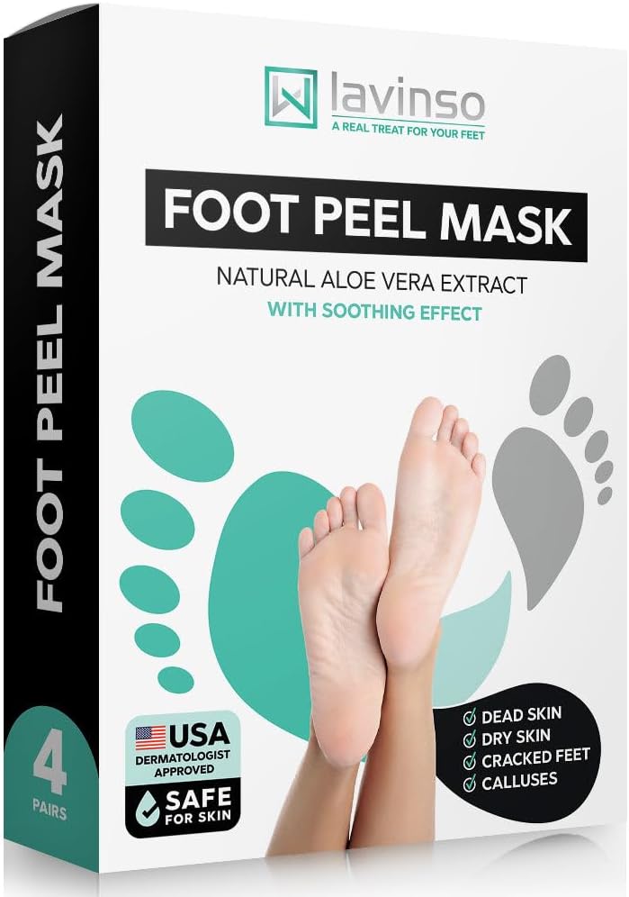 Lavinso Foot Peel Mask for Dry Cracked Feet – 4 Pack Peeling Mask Removes Dead Skin and Calluses - Exfoliating for Soft Baby Feet, Original Scent