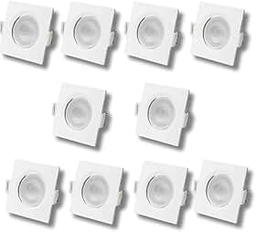 Kit 10 Spot Led Cob Direcionável Embutir Quadrado Branco Quente 3000k 7w