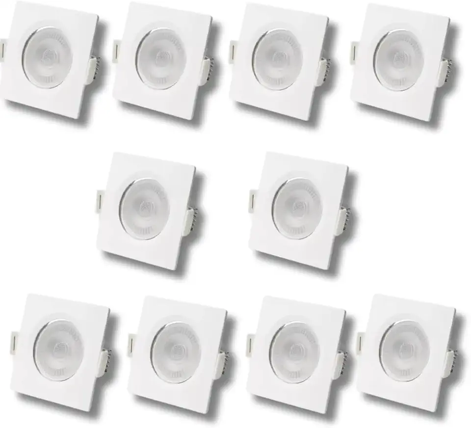 Kit 10 Spot Led Cob Direcionável Embutir Quadrado Branco Quente 3000k 7w
