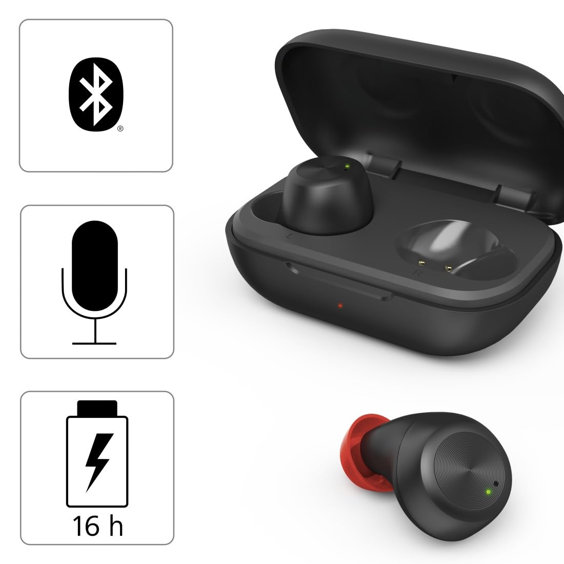 Hama Spirit Chop Écouteurs Bluetooth TWS – Son Qualité, Autonomie 16h, IPX4, Micro, Contrôle Tactile, Noir