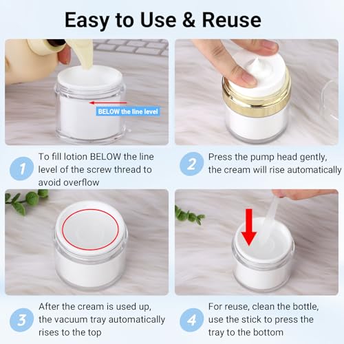 Image of Segbeauty 1.7oz Airless Pump Bottles Travel, Airless Pump Jars Pack of 4 Gold Empty Travel Jars for Creams Vacuum Bottle Dispenser, 50ml Refillable Bottle for Toiletries Moisturizer Container