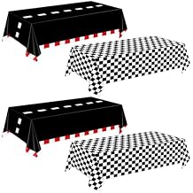 Oigco 4 Pack Racing Car Tablecloth - Race Car Birthday Party Decorations Racetrack Rectangular Tablecloth - Checkered Table Cover for Two Fast Birthday Decor, 54 x 108 Inch