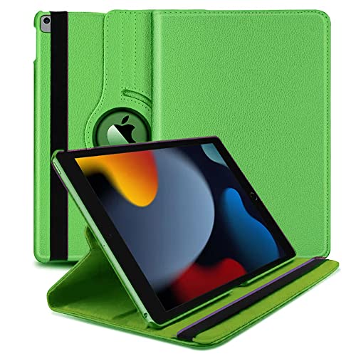 For iPad 10.2 Case 9th/8th/7th Generation (2021/2020/2019) 360 Leather Wallet Rotating Durable Protective Cover with Auto Wake/Sleep (Green)