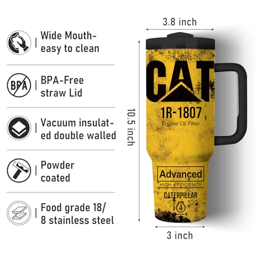 Equoza Copo CAT 1,134 g com tampa e canudo engraçado copo para homens pai clássico criativo presente