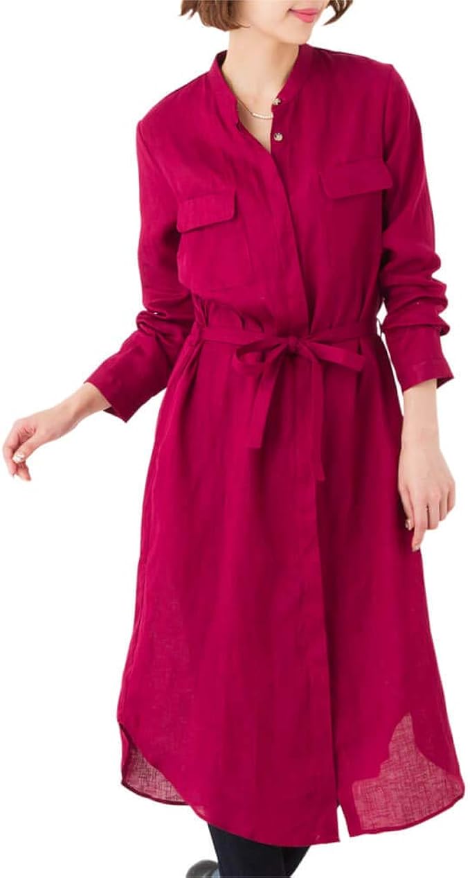 Amazon Co Jp フレンチリネンシャツワンピース ピンク 13号 ワンピース シャツワンピース リネン フレンチリネン ベルト付 サッシュベルト Zelal ゼラール レディース 服 ファッション小物