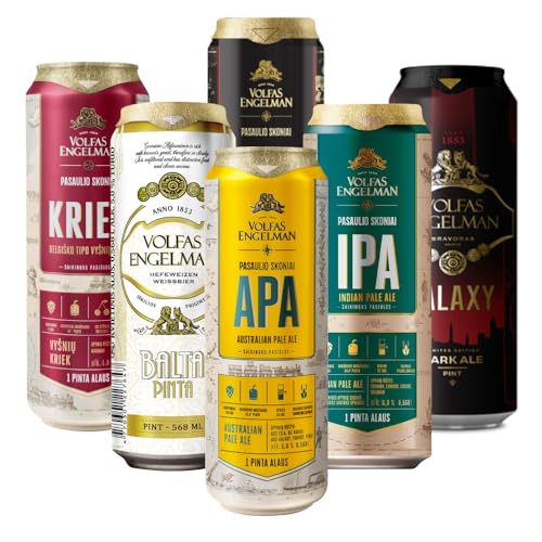 Reviews de Juegos básicos para preparación de cerveza artesana - solo los mejores. 49 Volfas Engelman Cervezas Variadas, Pack de 6 Latas de 568 ml, Incluye Kriek, Hefeweizen, APA, IPA, Dark Ale y Baltic Porter