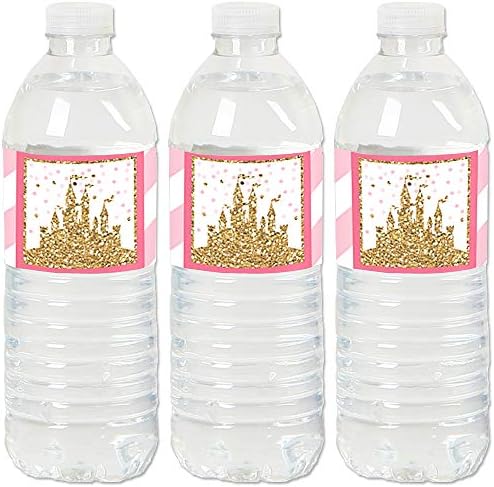 Little Princess Crown - Pink and Gold Princess Baby Shower or Birthday Party Water Bottle Sticker Labels - Set of 20