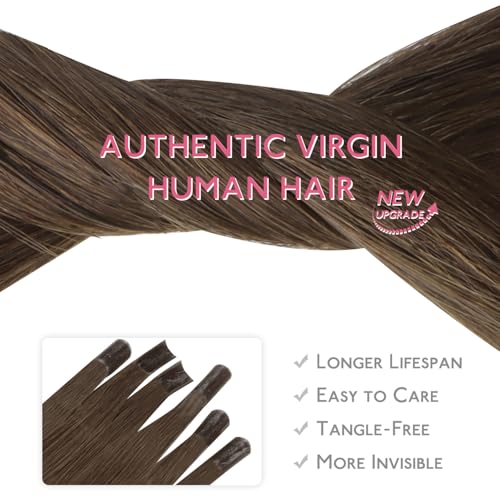 Image of WENNALIFE U Tip Hair Extensions Human Hair, 50g 50s 24 Inch Muted Light Brown Brunette Remy Hair K Tip Invisible Straight Keratin Bond Hot Fusion Hair