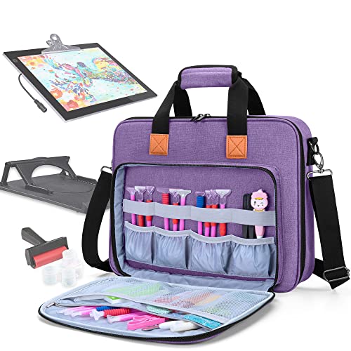 Luxja Podświetlana torba do przenoszenia tabletu A4 i narzędzia do malowania diamentów, torba do przechowywania akcesoriów i tabletów podświetlanych (do tabletu A4), fioletowa