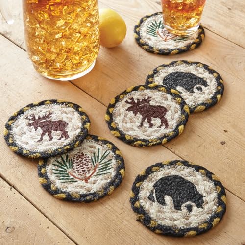 BLACK FOREST DECOR Moose Bear Pinecone Braided Coasters Set of 6