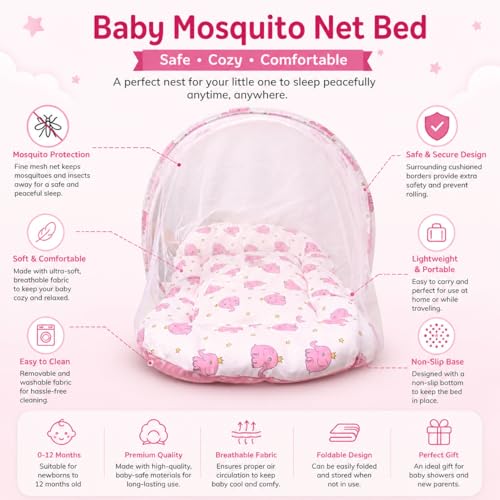 Image of Mommers Baby Mosquito Net for Bed | Foldable Portable Infant Mosquito Net with Breathable Mesh & Zipper | Protection from Mosquitoes & Insects 0 to 6 Months