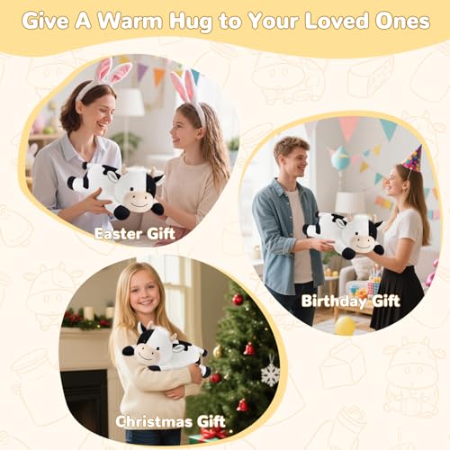 Image of Cow Heating Pad for Period Cramps Menstrual Pain Relief, Portable Electric Heat Pads USB Powered, Cute Stuff Cow Plush Heated Stuffed Animals Gift, Gifts for Women Teen Girls Birthday Christmas Easter