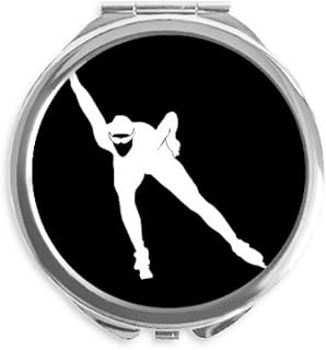Winter Skating Sport Black Outline Hand Compact Mirror Round Portable Pocket Glass