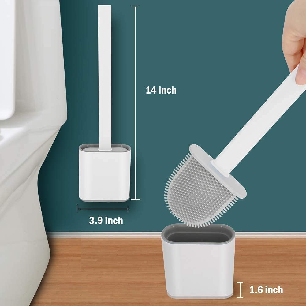 Stoveorama� Silicon Toilet Brush with Slim Holder Flex Toilet Brush Anti-drip Set Toilet Bowl Cleaner Brush, No-Slip Long Handle Soft Silicone Toilet Brush with Wall Hook - Multicolor 3