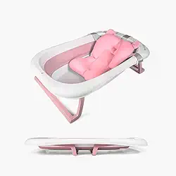 Banheira De Bebê Dobrável Portátil Com Almofada De Banho (Rosa)
