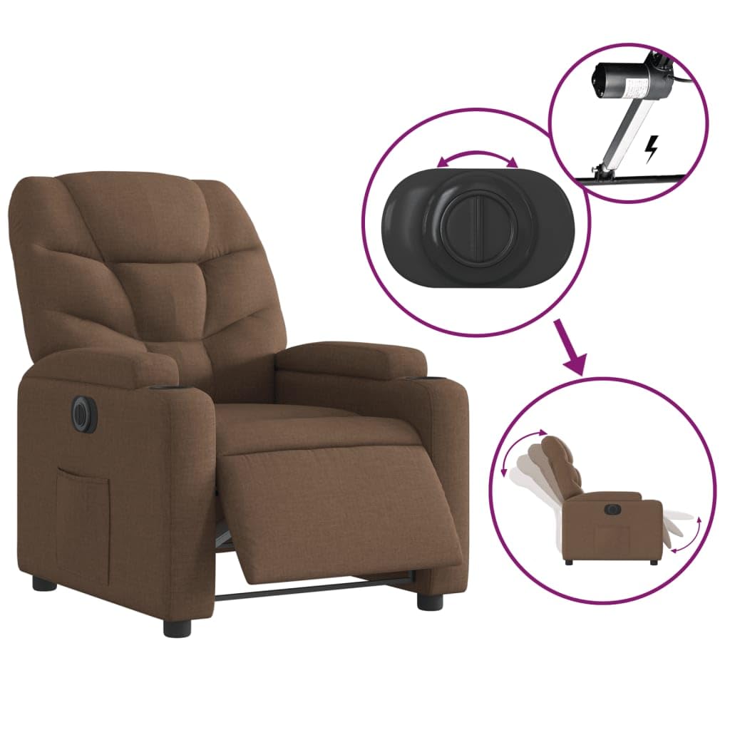 Sillón Reclinable Eléctrico, Silla con Respaldo Reposabrazos, Asiento Ajustable para Ancianos, Marrón