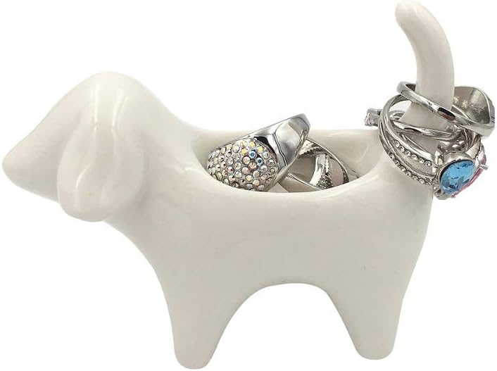 Adorable Ceramic Dog Ring Holder Jewelry Trinket Holder Home Decoration