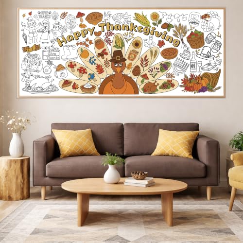 Image of Thanksgiving Giant Coloring Poster /Tablecloth -Thanksgiving Crafts for Kids | 30 x 72 Inches Jumbo Thanksgiving Coloring Banner - Kids Crafts Activities Games Decor Thanksgiving Party Favors Decorations