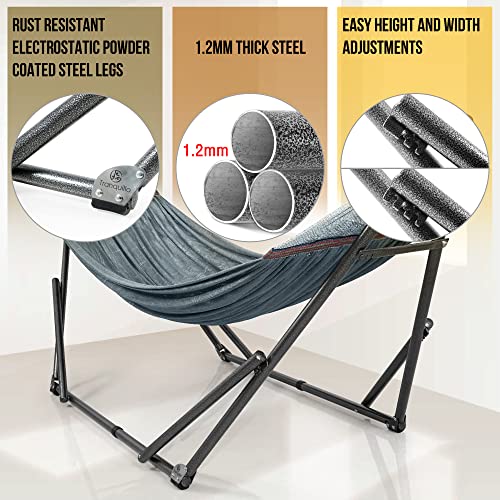 Tranquillo Double Hammock With Stand Included For 2 Persons/Foldable Hammock Stand 550 Lbs Capacity Portable Case - Inhouse, Outdoor, Camping, Grey #TOP3