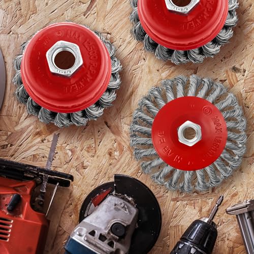 Image of Tandefio 24 Pcs 3 Inch and 4 Inch Wire Wheel Cup Brush with 5 /8 inch-11 Threaded Arbor for 4 1 /2 Angle Grinder Twisted Knotted Grinder Abrasive Wire Brushes for Heavy Cleaning Rust Removal (Combined)