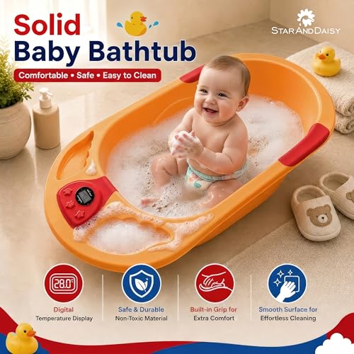 Image of StarAndDaisy Baby Bath Tub for 0 to 5 Years with Temperature Sensing Meter & Anti-Skid Legs /Baby Bathing Tub for Newborn & Toddlers /Kids Bath Tub (SBT-Orange Red)
