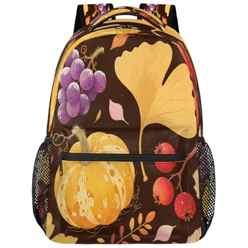 Mochila para estudiantes universitarios con estampado de calabaza y frutas