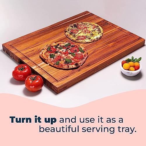 Extra Large Wood Cutting Board For Kitchen [1.5" Thick] Teak Butcher Block Conditioned With Beeswax, Linseed & Lemon Oil. Perfect House Warming And Cooking Gift. 24" X 18" Charcuterie Board By Ziruma #TOP4