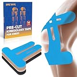 Precut Kinesiology Tape for Knees – 14 PCS Knee Tape for Pain Relief & Support, Elastic Waterproof Sports Tape, Breathable & Latex-Free, Pre Cut Athletic Tape for Workout & Injury Recovery, Blue