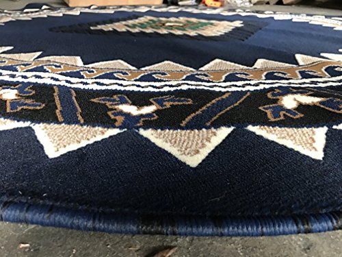 Kingdom Southwest Native American Round Area Rug Navy Blue Design D143 (6 Feet 7 Inch X 6 Feet 7 Inch Round) #TOP4