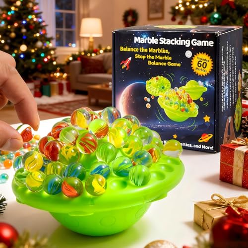 Chgfs Family Game, Marble Balance Game​​–60 Colorful Marbles with Built-in Storage|Fun Board Games for Kids&Adults|Exciting Party Game for 1-4 Player for Kids 8-14