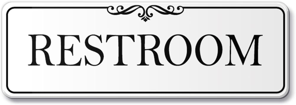 9x3 Inch Restroom Sign, Acrylic Self-stick Door Wall Signage Elegant White