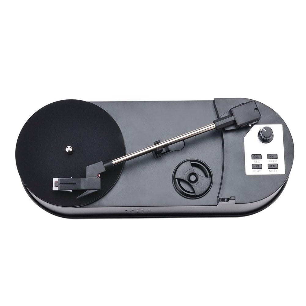 Giradischi da vinile a MP3 con slot per schede, giradischi da 33/45 giri/min, uso domestico e portatile, per design compatto in ABS, nero