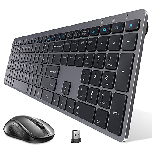 INFILAND Wireless Keyboard and Mouse Combo, 2.4G Stable Connection Full Size Wireless Keyboard Mouse Set with Numeric Keypad for Laptop Computer PC Desktop Windows XP/7/8/10, Dark Grey