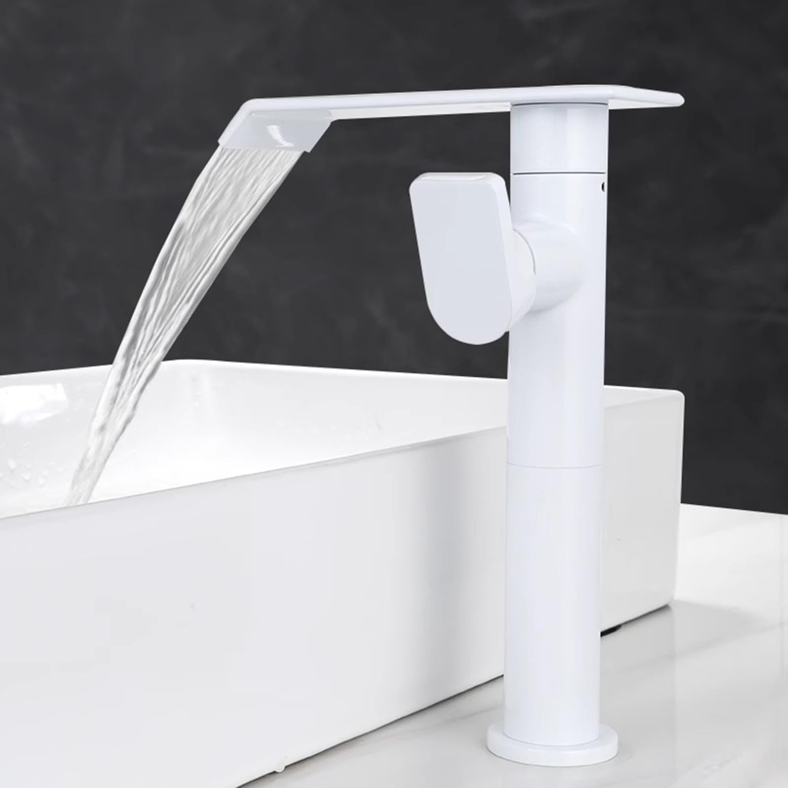 HCFYAUIS Bathroom Waterfall Mixer Tap for Countertop,360° Rotate Taps for Bathroom Sink Hot and Hot,White