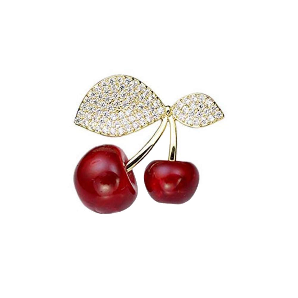 Joyci 1Piece Cherry Brooch Top-Grade Scarf Buckle Diamond Cardigan Brooch Pins Modern Type Lapel Pins (Gold)