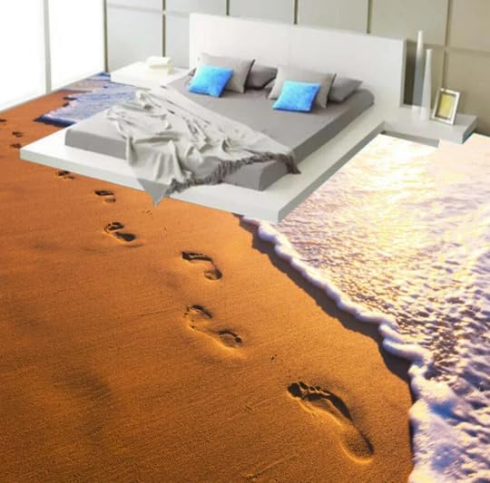 Personalizado Atardecer Playa Huellas Baño 3D Estéreo Impermeable Antideslizante Autoadhesivo Decorativo 3d Pegatinas De Suelo Papel Tapiz,250cmX175cm