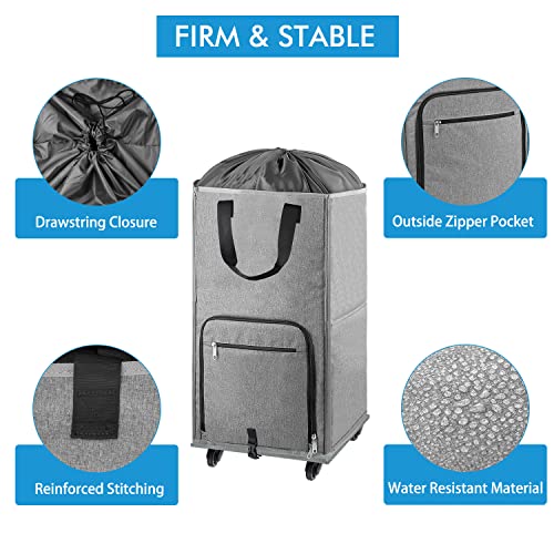 Laundry Hamper With Wheels, Bukere Large Rolling Laundry Basket With 4 Casters And 2 Handles, Collapsible Freestanding Wheeled Laundry Bag For Clothes, Laundry Room, Bathroom #TOP4