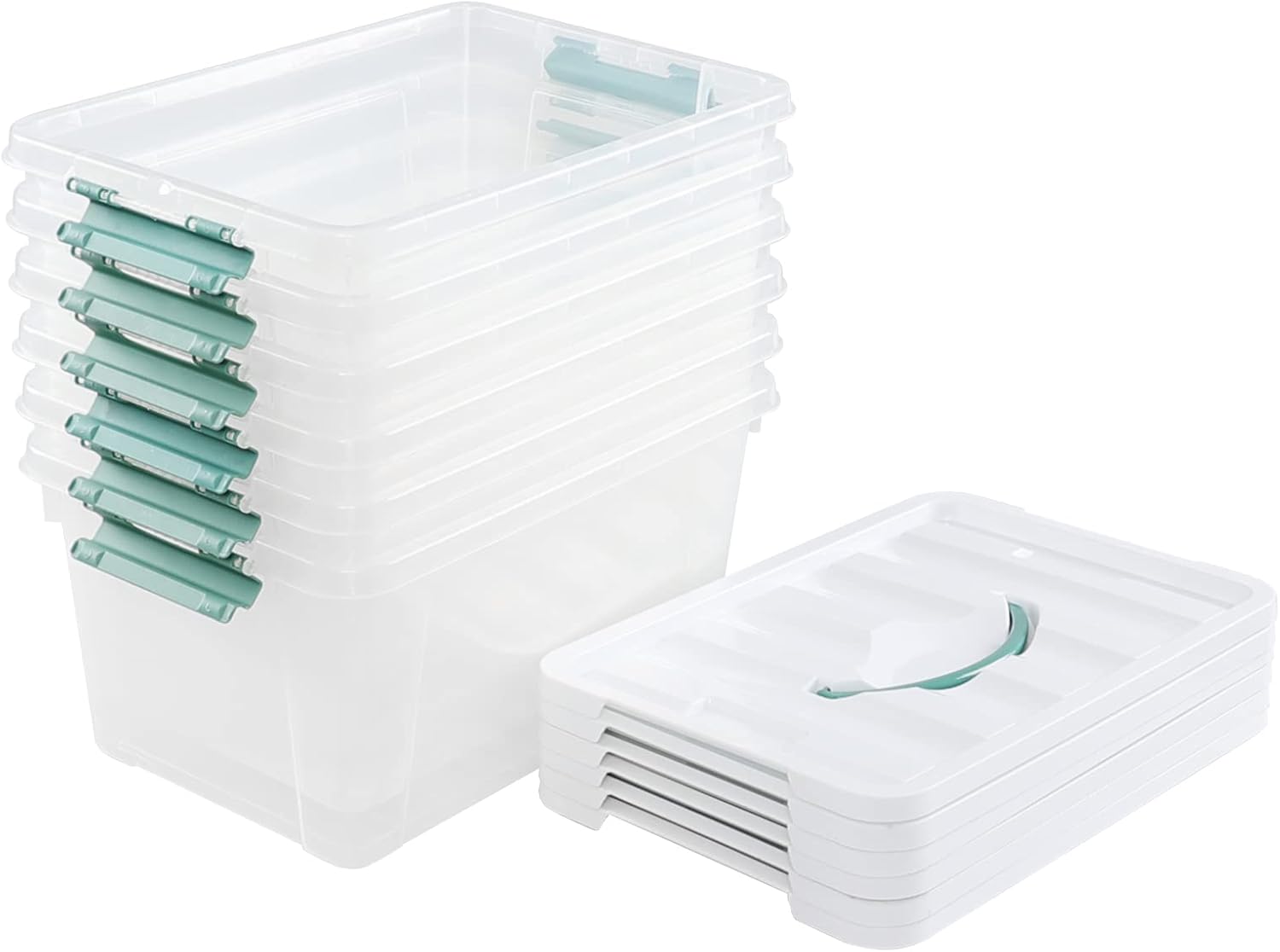 14 Quart Clear Latching Box with Lid & handle, Plastic Storage Tote Set of 6