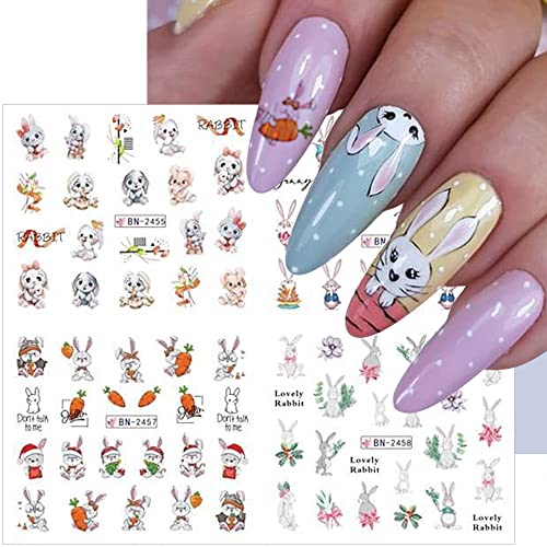 3D Cute Rabbit Nail Stickers For Girls Cartoon Rabbit Nail Art Stickers Water Transfer Nail Decals Easter Bunny Stickers For Nails Kids Bunny Nail Sticker Nails For Women Nail Supplies,2 Big Sheets #TOP7